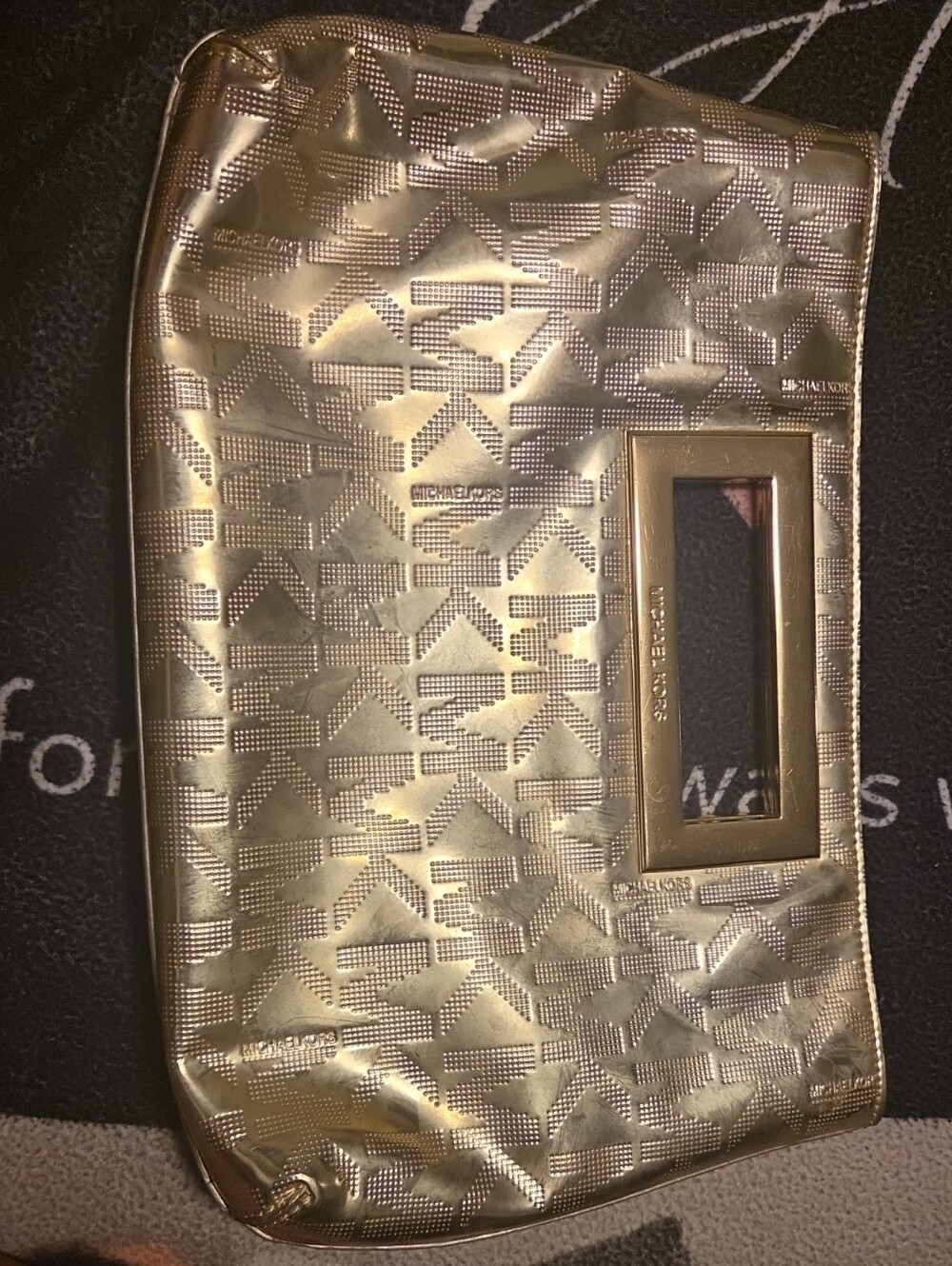 Michael Kors Gold Metallic Embossed Clutch
